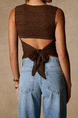 Prestyn Brown Tie-Back Tank Top