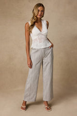 Inna Grey Striped Twill Wide-Leg Pants
