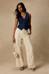 Kara Cream Striped Wide-Leg Pants