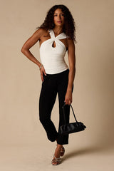 Deb White Slinky Knit Keyhole Cutout Top