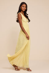 Evaluna Light Yellow Plisse Maxi Dress