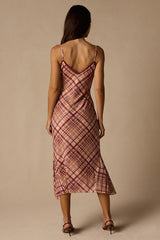Rae Mauve Multi Plaid Mesh Slip Midi Dress
