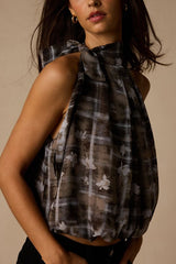 Sathia Taupe Multi Floral Mock Neck Tank Top