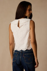 Shani White Embroidered Collared Tank Top