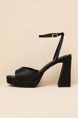 Krissy Black Satin Ankle Strap Platform Sandals