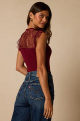 Coveted Crush Burgundy Lace Tie-Neck Bodysuit