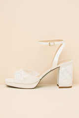 Junie Ivory Beaded Platform Ankle Strap High Heel Sandals