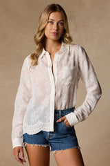 Merit Ivory Embroidered Collared Top