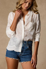 Merit Ivory Embroidered Collared Top