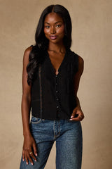 Brandi Black Button-Front Tank Top