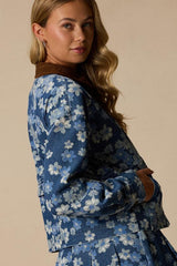 Cohen Medium Wash Floral Denim Jacket