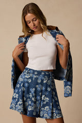 Cohen Medium Wash Floral Denim Pleated Skort