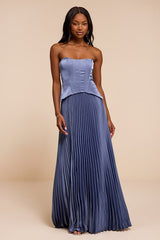 Makani Slate Blue Satin Bustier Maxi Dress