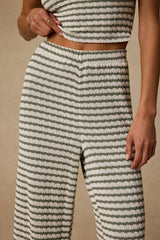 Esmira Ivory and Sage Striped Knit Wide-Leg Pants