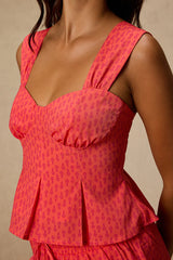 Marion Coral Floral Peplum Top