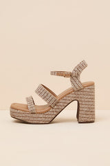 Alessia Brown Raffia Platform High Heel Sandals