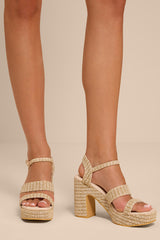 Alessia Beige Raffia Platform High Heel Sandals