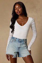 Sarai Ivory Crochet Knit Cutout Bodysuit