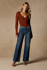 Sarai Rust Crochet Knit Cutout Bodysuit