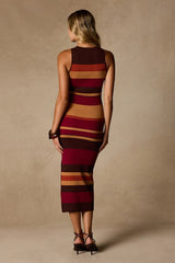 Jalene Brown Multi Striped Ribbed Knit Midi Dress