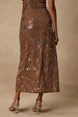 Avis Brown Sequin Beaded Midi Skirt