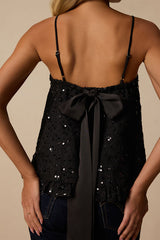 Junya Black Sequin Bow Cami Top