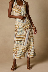 Kimaya Cream Multi Striped Midi Skirt