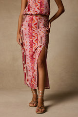 Lindley Pink Multi Boho Print Midi Skirt