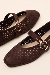 Nanette Brown Eyelet Buckle Ballet Flats