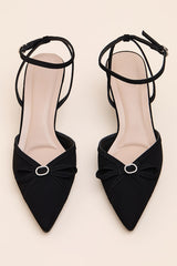 Jodelle Black Suede Pointed-Toe Ankle Strap Pumps