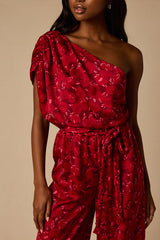 Diana Red Floral One-Shoulder Jumpsuit