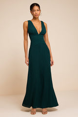 Kelina Emerald Green Pleated Drop Waist Maxi Dress