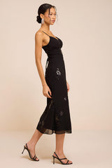 Minx Black Sequin Lace-Up Midi Dress