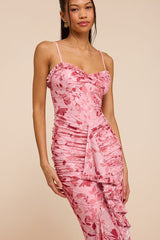 Zella Pink Multi Floral Mesh Ruffled Maxi Dress