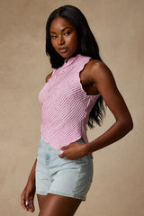 Kye Light Pink Crochet Lace Asymmetrical Tank Top