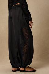 Evette Black Lace High-Rise Jogger Pants
