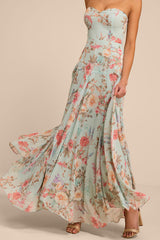 Alandria Mint Floral Drop Waist Maxi Dress