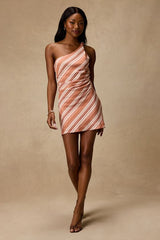 Marketta Terracotta Striped One-Shoulder Mini Dress