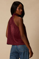 Camille Burgundy Satin Mock Neck Tank Top