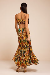 Holloway Brown Multi Floral Pleated Maxi Dress