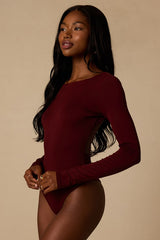 Lusa Maroon Jersey Knit Lace-Up Bodysuit