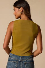 Camari Olive Mesh Ruched Tank Top