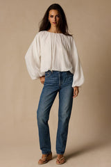 Mavis Ivory Striped Balloon Sleeve Top