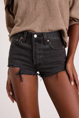 501 Micro Black Distressed High-Rise Denim Shorts