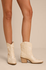 Calico Ivory Embroidered Western Ankle Booties
