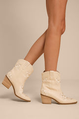 Calico Ivory Embroidered Western Ankle Booties