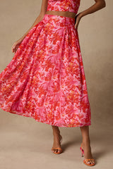 Nashira Pink Multi Floral High-Rise Midi Skirt