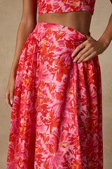 Nashira Pink Multi Floral High-Rise Midi Skirt