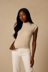 Tilda Beige Cap Sleeve Scalloped Sweater Top