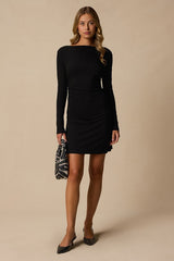 Trea Black Knit Boat Neck Mini Dress